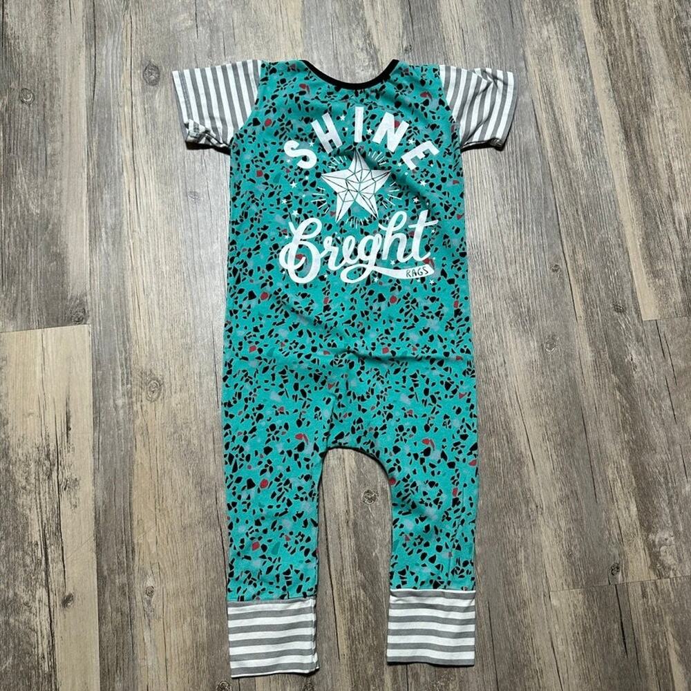 RAGS One-Piece Romper Teal 3/4T "SHINE Bright" Star Cotton Stretch